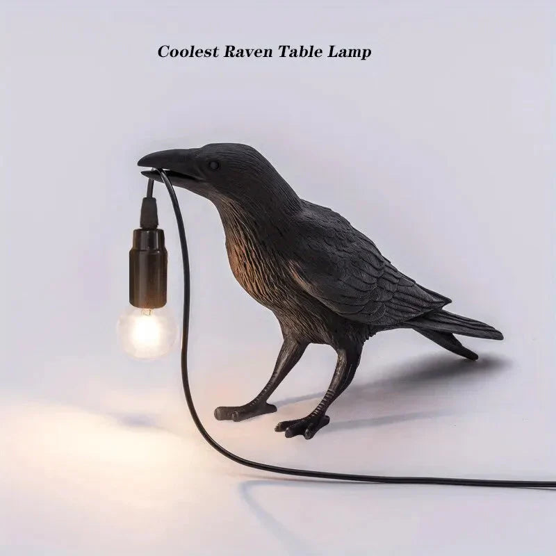 Lisslune | E14-Bulb with Plug Gothic Raven Lamp Vintage Resin Bird Lamp for Nightstand, Office, Living Room Farmhouse Art Deco Style