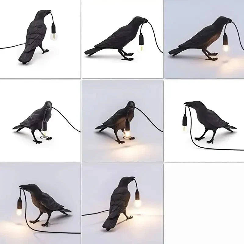 Lisslune | E14-Bulb with Plug Gothic Raven Lamp Vintage Resin Bird Lamp for Nightstand, Office, Living Room Farmhouse Art Deco Style