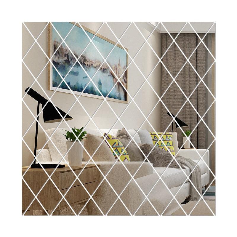 Lisslune | Elegant 3D Diamond and Triangle Acrylic Mirror Wall Decor Sticker Set
