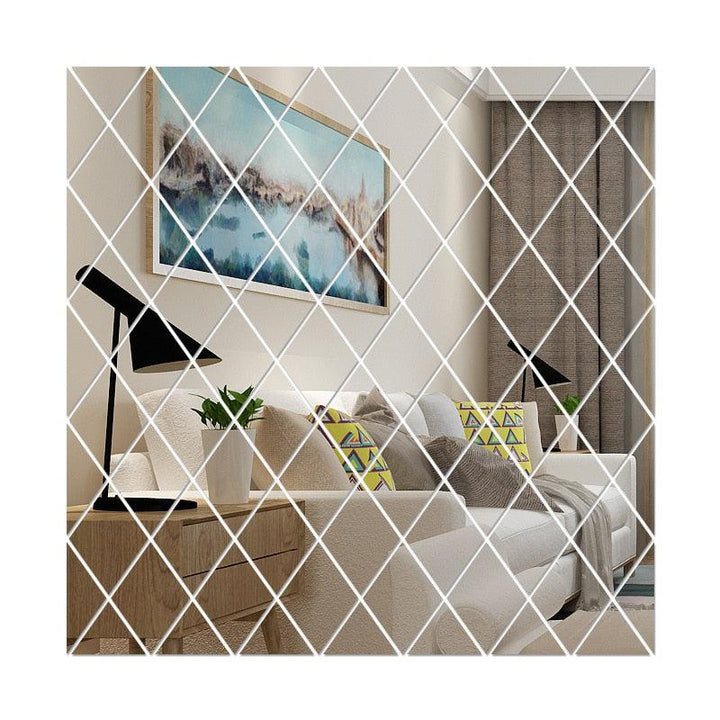 Lisslune | Elegant 3D Diamond and Triangle Acrylic Mirror Wall Decor Sticker Set