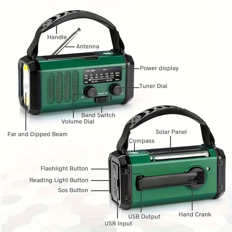 Lisslune | Emergency radio with solar, flashlight & USB charging function
