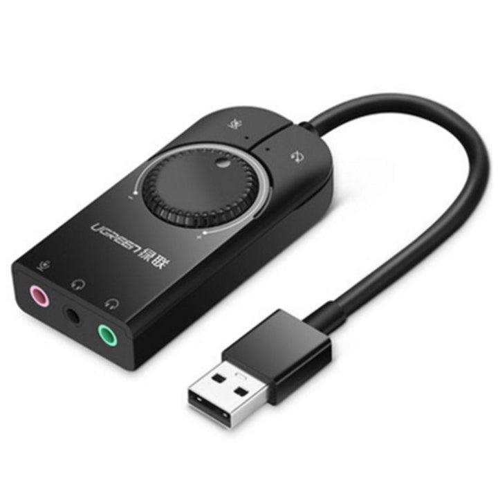 Lisslune | UGREEN CM109 USB to 3-Ports 3.5mm Computer External Audio Card with Volume Control, Length: 15cm