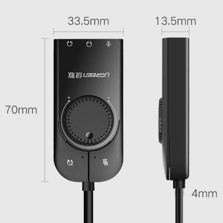 Lisslune | UGREEN CM109 USB to 3-Ports 3.5mm Computer External Audio Card with Volume Control, Length: 15cm