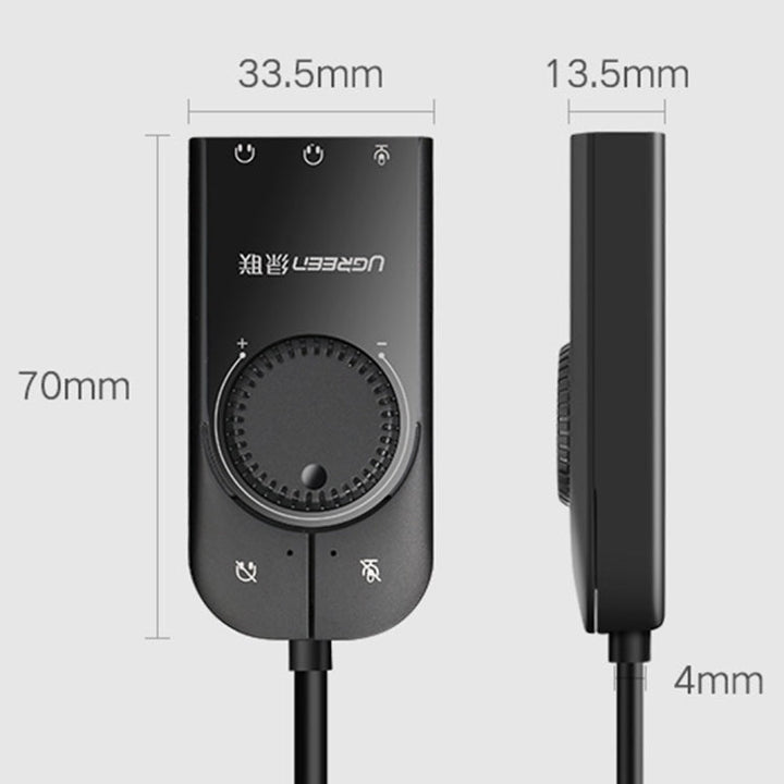 Lisslune | UGREEN CM109 USB to 3-Ports 3.5mm Computer External Audio Card with Volume Control, Length: 15cm