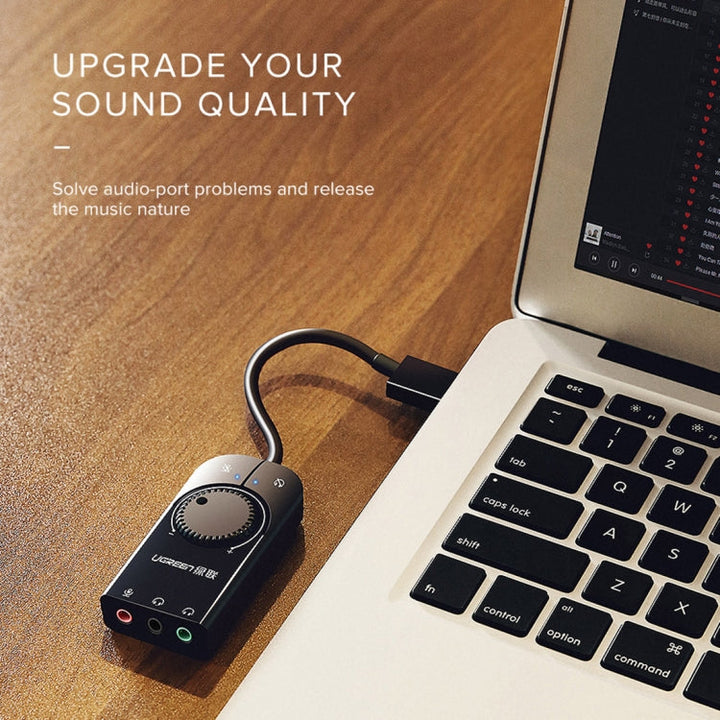 Lisslune | UGREEN CM109 USB to 3-Ports 3.5mm Computer External Audio Card with Volume Control, Length: 15cm