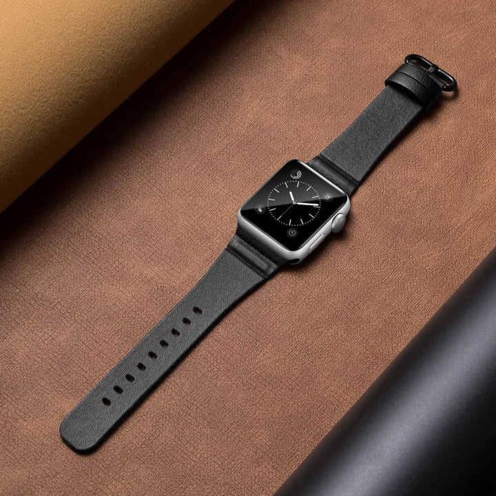 Lisslune | leather watch straps for Apple Watch Series 7 45mm / 6 & SE & 5 & 4 44mm / 3 & 2 & 1 42mm (Black)