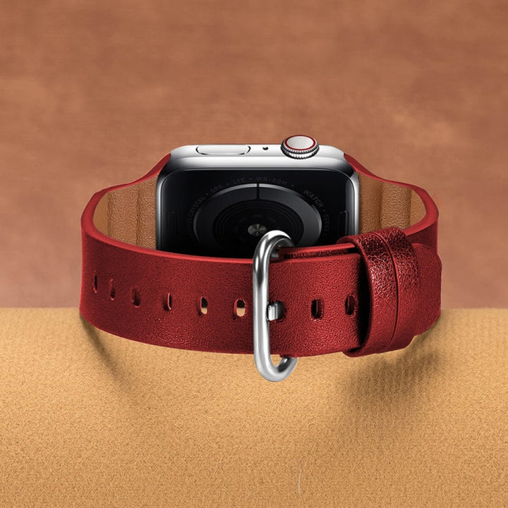 Lisslune | Genuine Leather Watch Straps for Apple Watch Series 7 45mm / 6 & SE & 5 & 4 44mm / 3 & 2 & 1 42mm (Red)