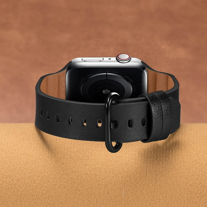 Lisslune | Leather Watch Band for Apple Watch Series 7 41mm / 6 & SE & 5 & 4 40mm / 3 & 2 & 1 38mm (Black)