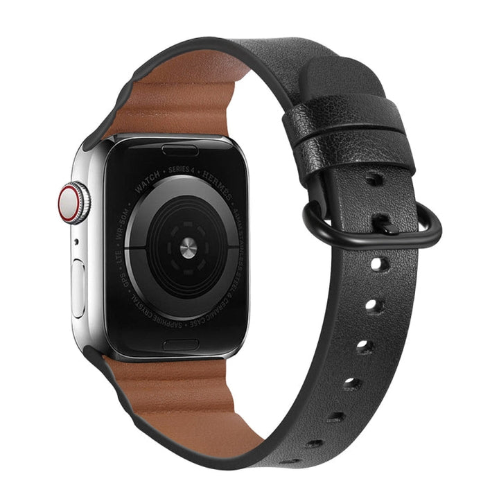 Lisslune | Leather Watch Band for Apple Watch Series 7 41mm / 6 & SE & 5 & 4 40mm / 3 & 2 & 1 38mm (Black)
