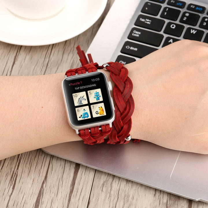 Lisslune | Handwoven Leather Bracelet for the Apple Watch Series 7 41mm / 6 & SE & 5 & 4 40mm / 3 & 2 & 1 38mm (Red)