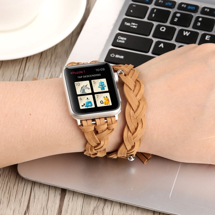 Lisslune | Hand-woven leather watch band for Apple Watch Series 9&8&7 41mm / SE 3&SE 2&6&SE&5&4 40mm / 3&2&1 38mm (Khaki)
