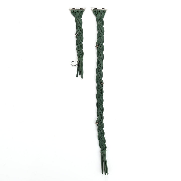 Lisslune | Hand-woven leather bracelet for Apple Watch Series 7 45 mm / 6 & SE & 5 & 4 44 mm / 3 & 2 & 1 42 mm (Green)