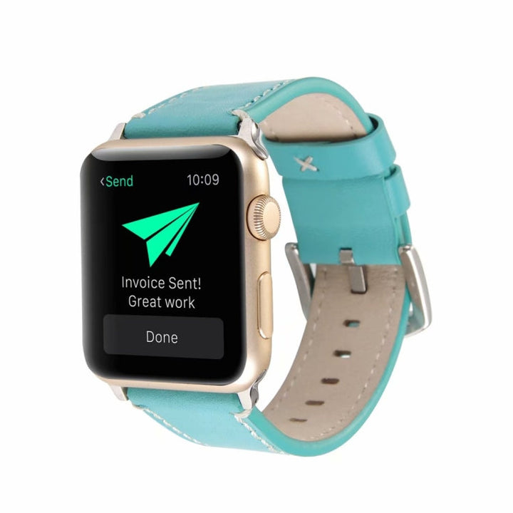 Lisslune | Calfskin Leather Watch Strap for Apple Watch Series 7 41mm / 6 & SE & 5 & 4 40mm / 3 & 2 & 1 38mm (Blue)