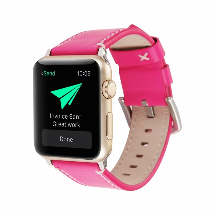 Lisslune | Calf Leather Leather Watch Strap for Apple Watch Series 7 41mm / 6 & SE & 5 & 4 40mm / 3 & 2 & 1 38mm (Rose Red)