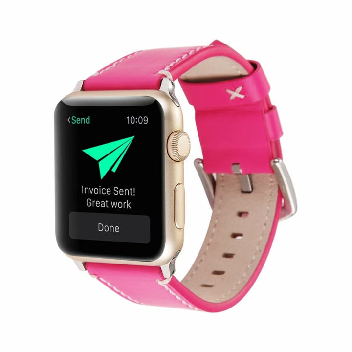 Lisslune | Calf Leather Leather Watch Strap for Apple Watch Series 7 41mm / 6 & SE & 5 & 4 40mm / 3 & 2 & 1 38mm (Rose Red)