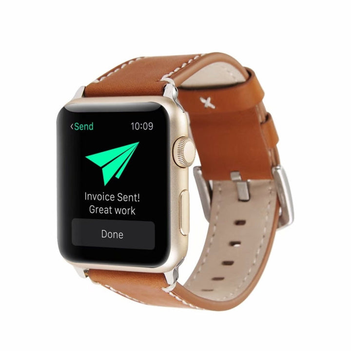 Lisslune | Calfskin Leather Watch Strap for Apple Watch Series 7 41mm / 6 & SE & 5 & 4 40mm / 3 & 2 & 1 38mm (Brown)