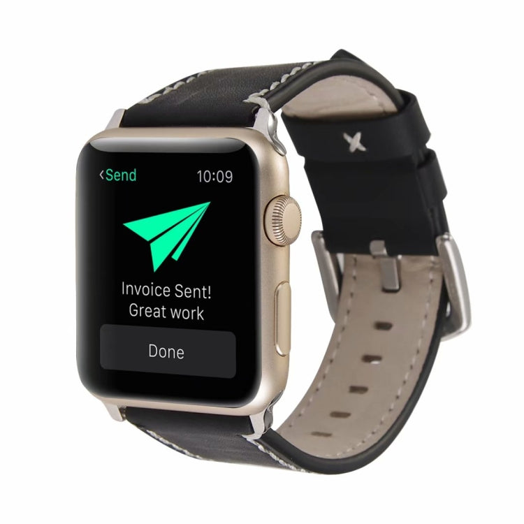 Lisslune | Calfskin Leather Watch Band For Apple Watch Series 7 41mm / 6 & SE & 5 & 4 40mm / 3 & 2 & 1 38mm (Black)