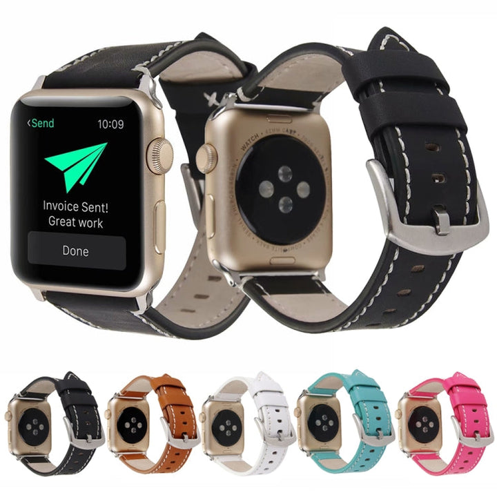 Lisslune | Calf Leather Leather Watch Strap for Apple Watch Series 7 41mm / 6 & SE & 5 & 4 40mm / 3 & 2 & 1 38mm (Rose Red)