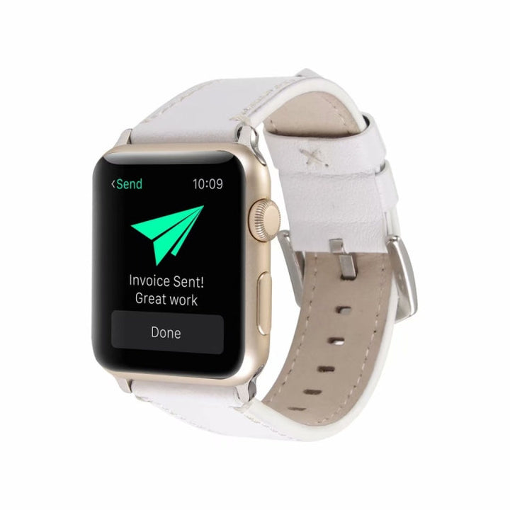 Lisslune | Calfskin Leather Watch Band for Apple Watch Series 7 45mm / 6 & SE & 5 & 4 44mm / 3 & 2 & 1 42mm (White)