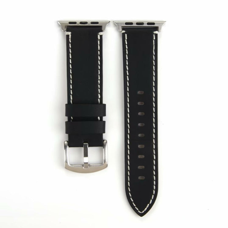 Lisslune | Calfskin Leather Watch Strap For Apple Watch Series 7 45mm / 6 & SE & 5 & 4 44mm / 3 & 2 & 1 42mm (Black)