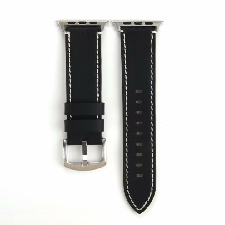 Lisslune | Calfskin Leather Watch Strap For Apple Watch Series 7 45mm / 6 & SE & 5 & 4 44mm / 3 & 2 & 1 42mm (Black)