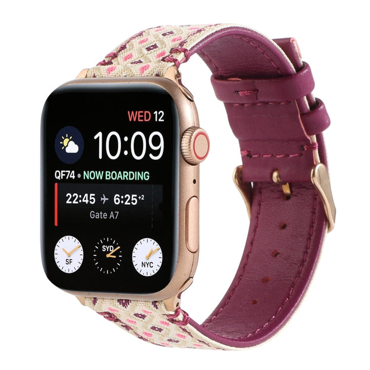Lisslune | Ethnic Leather Watch Band for Apple Watch Series 7 41mm / 6 & SE & 5 & 4 40mm / 3 & 2 & 1 38mm (Purple)