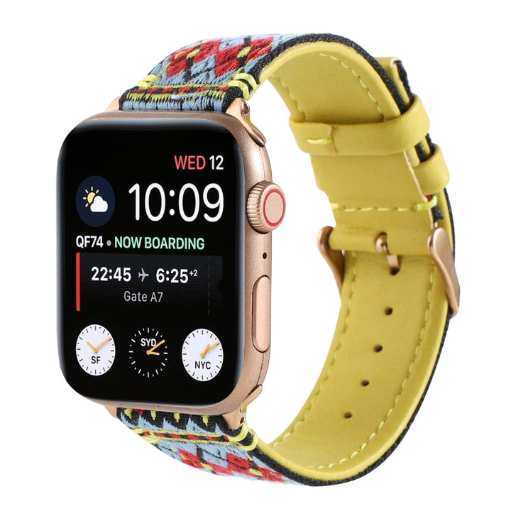 Lisslune | Ethnic Leather Watch Band for Apple Watch Series 7 41mm / 6 & SE & 5 & 4 40mm / 3 & 2 & 1 38mm (Yellow)