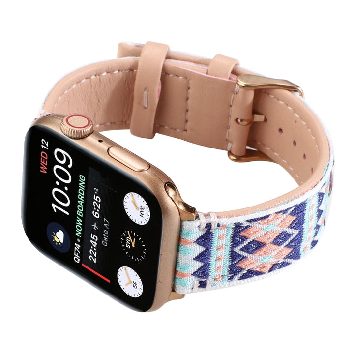 Lisslune | Ethnic Leather Watch Band for Apple Watch Series 7 41mm / 6 & SE & 5 & 4 40mm / 3 & 2 & 1 38mm (Pink)