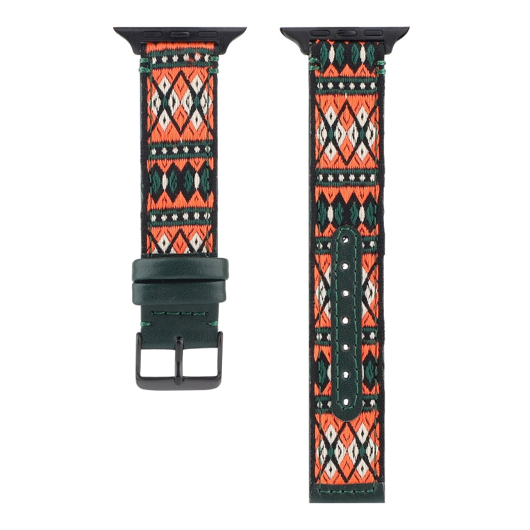 Lisslune | Ethnic Leather Watch Strap for Apple Watch Series 7 41mm / 6 & SE & 5 & 4 40mm / 3 & 2 & 1 38mm (Dark Green)