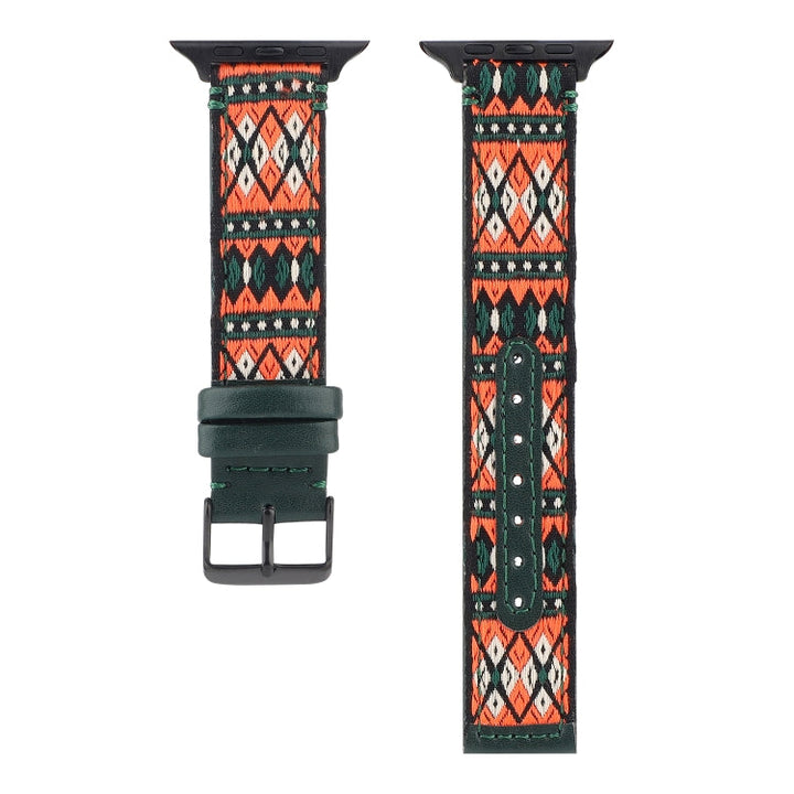 Lisslune | Ethnic Leather Watch Strap for Apple Watch Series 7 41mm / 6 & SE & 5 & 4 40mm / 3 & 2 & 1 38mm (Dark Green)