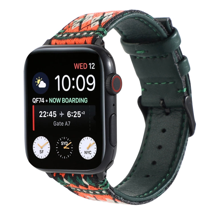 Lisslune | Ethnic Leather Watch Strap for Apple Watch Series 7 41mm / 6 & SE & 5 & 4 40mm / 3 & 2 & 1 38mm (Dark Green)