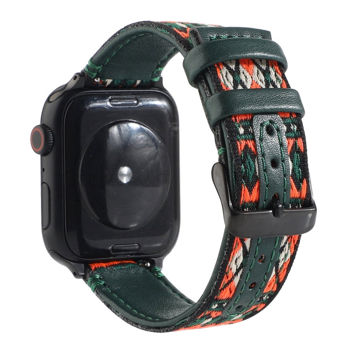 Lisslune | Ethnic Leather Watch Strap for Apple Watch Series 7 41mm / 6 & SE & 5 & 4 40mm / 3 & 2 & 1 38mm (Dark Green)