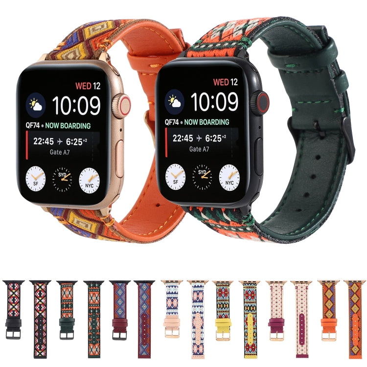Lisslune | Ethnic Leather Watch Strap for Apple Watch Series 7 41mm / 6 & SE & 5 & 4 40mm / 3 & 2 & 1 38mm (Dark Green)