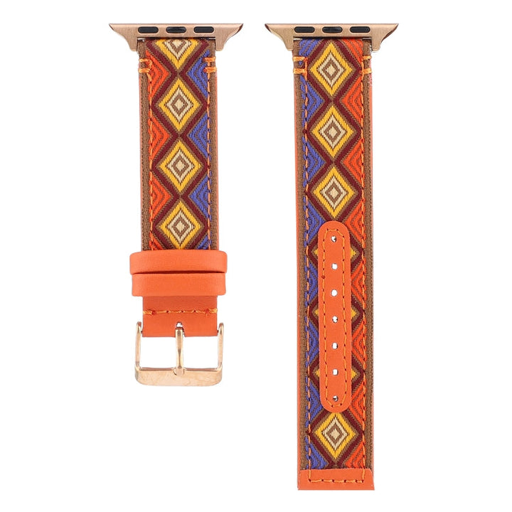 Lisslune | Ethnic leather watch band for Apple Watch Series 7 45mm / 6 & SE & 5 & 4 44mm / 3 & 2 & 1 42mm (Orange)