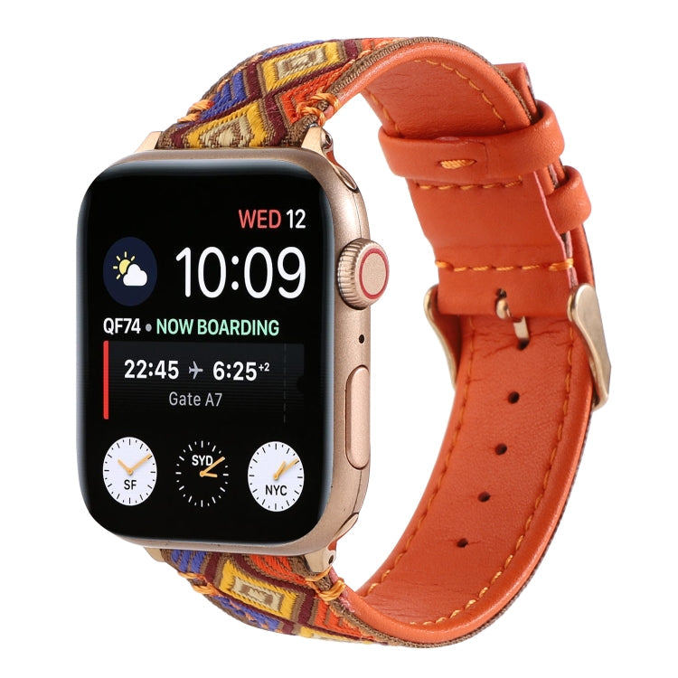 Lisslune | Ethnic leather watch band for Apple Watch Series 7 45mm / 6 & SE & 5 & 4 44mm / 3 & 2 & 1 42mm (Orange)