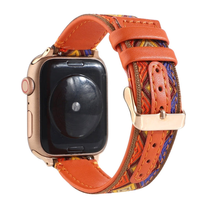 Lisslune | Ethnic leather watch band for Apple Watch Series 7 45mm / 6 & SE & 5 & 4 44mm / 3 & 2 & 1 42mm (Orange)