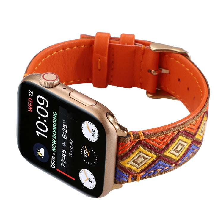 Lisslune | Ethnic leather watch band for Apple Watch Series 7 45mm / 6 & SE & 5 & 4 44mm / 3 & 2 & 1 42mm (Orange)
