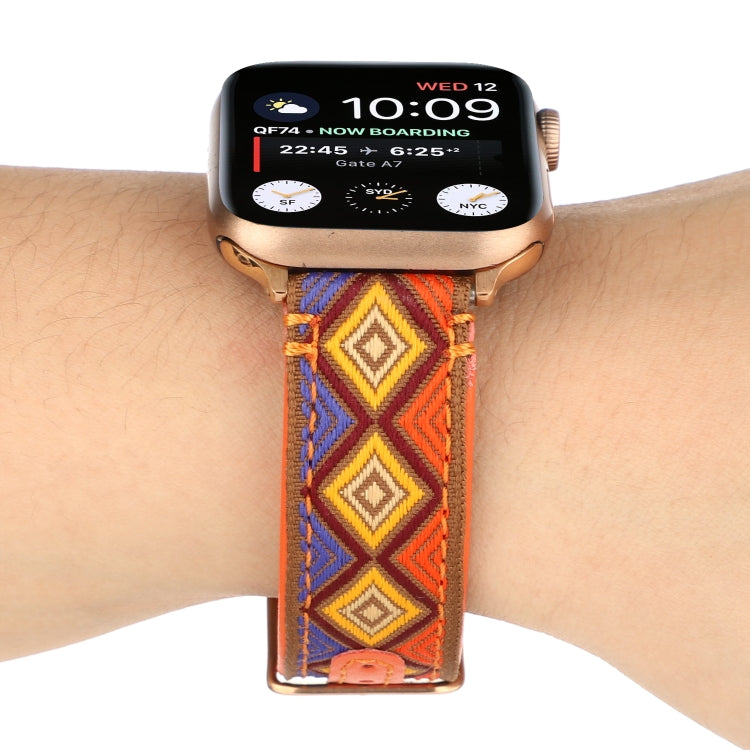 Lisslune | Ethnic leather watch band for Apple Watch Series 7 45mm / 6 & SE & 5 & 4 44mm / 3 & 2 & 1 42mm (Orange)