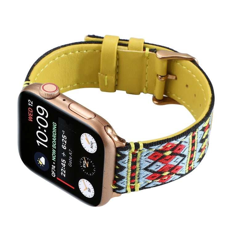 Lisslune | Ethnic leather watch band for Apple Watch Series 7 45mm / 6 & SE & 5 & 4 44mm / 3 & 2 & 1 42mm (Yellow)