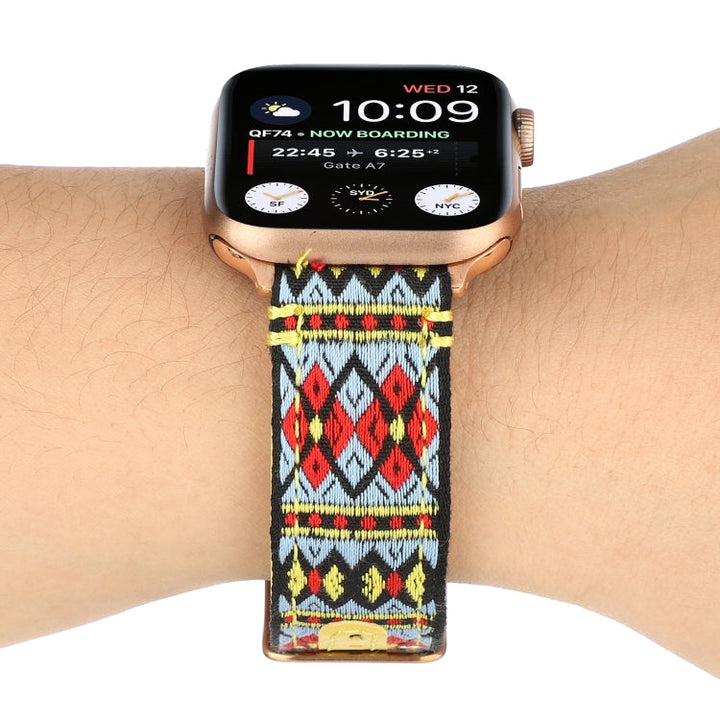 Lisslune | Ethnic leather watch band for Apple Watch Series 7 45mm / 6 & SE & 5 & 4 44mm / 3 & 2 & 1 42mm (Yellow)