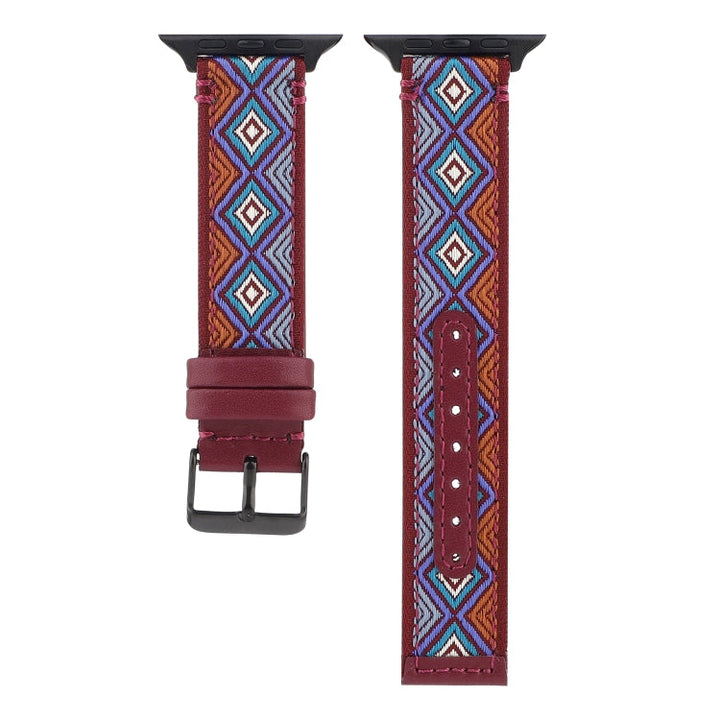 Lisslune | Ethnic leather watch strap for Apple Watch Series 7 45mm / 6 & SE & 5 & 4 44mm / 3 & 2 & 1 42mm (Burgundy)