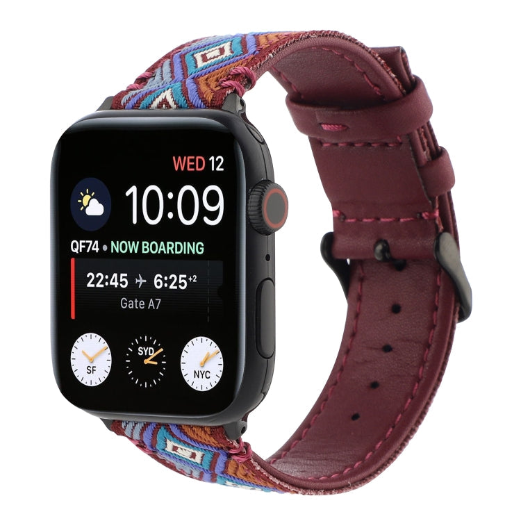 Lisslune | Ethnic leather watch strap for Apple Watch Series 7 45mm / 6 & SE & 5 & 4 44mm / 3 & 2 & 1 42mm (Burgundy)
