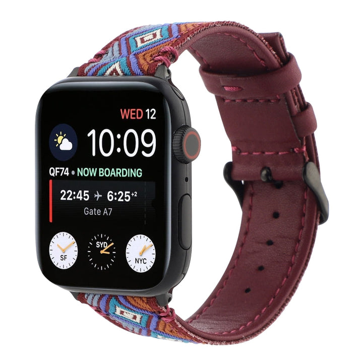 Lisslune | Ethnic leather watch strap for Apple Watch Series 7 45mm / 6 & SE & 5 & 4 44mm / 3 & 2 & 1 42mm (Burgundy)