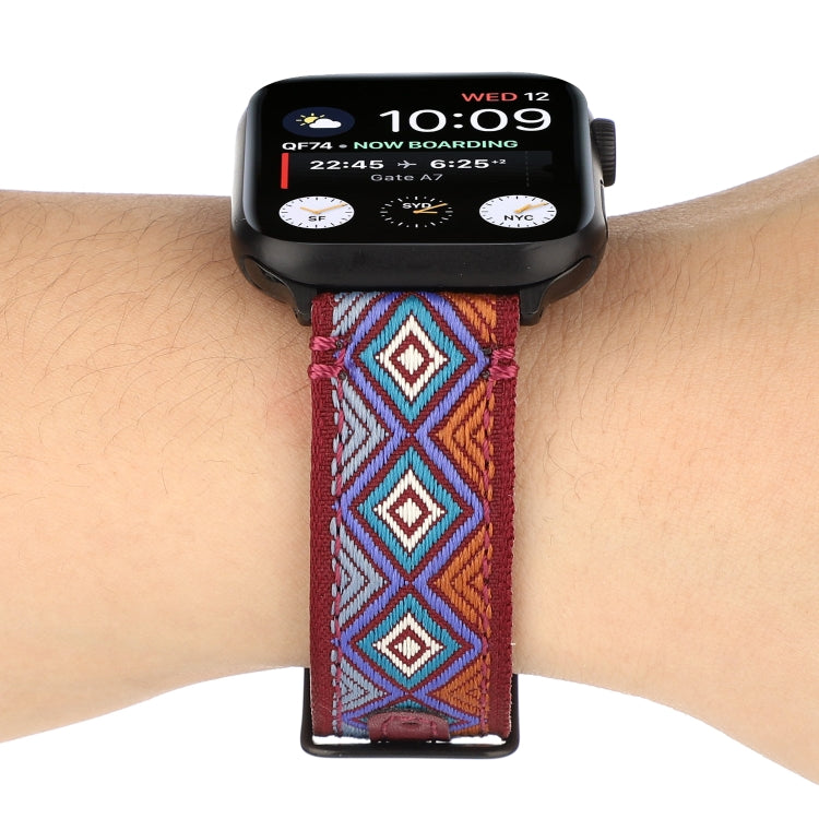 Lisslune | Ethnic leather watch strap for Apple Watch Series 7 45mm / 6 & SE & 5 & 4 44mm / 3 & 2 & 1 42mm (Burgundy)