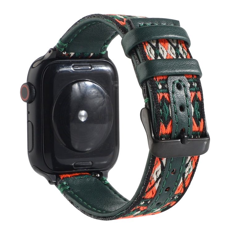 Lisslune | Ethnic Leather Watch Band for Apple Watch Series 7 45mm / 6 & SE & 5 & 4 44mm / 3 & 2 & 1 42mm (Dark Green)