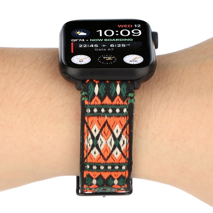 Lisslune | Ethnic Leather Watch Band for Apple Watch Series 7 45mm / 6 & SE & 5 & 4 44mm / 3 & 2 & 1 42mm (Dark Green)