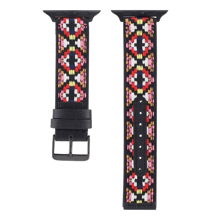 Lisslune | Ethnic Leather Watch Band for Apple Watch Series 7 45mm / 6 & SE & 5 & 4 44mm / 3 & 2 & 1 42mm (Black)