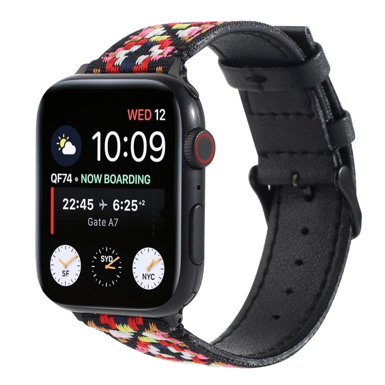 Lisslune | Ethnic Leather Watch Band for Apple Watch Series 7 45mm / 6 & SE & 5 & 4 44mm / 3 & 2 & 1 42mm (Black)