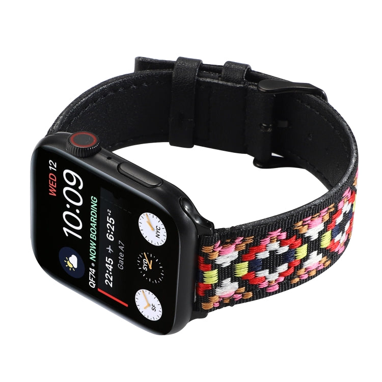 Lisslune | Ethnic Leather Watch Band for Apple Watch Series 7 45mm / 6 & SE & 5 & 4 44mm / 3 & 2 & 1 42mm (Black)