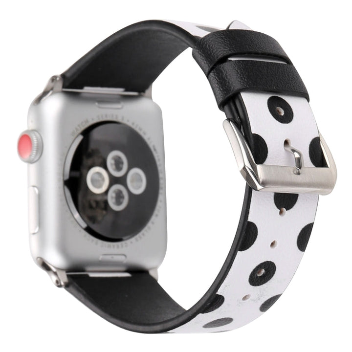 Lisslune | Fashion Wave Dot Series Leather Watch Band for Apple Watch Ultra 49mm & Watch Ultra 2 49mm / Series 9 & 8 & 7 45mm / SE 3 & SE 2 & 6 & SE & 5 & 4 44mm / 3 & 2 & 1 42mm (Black Wave Dots on White)